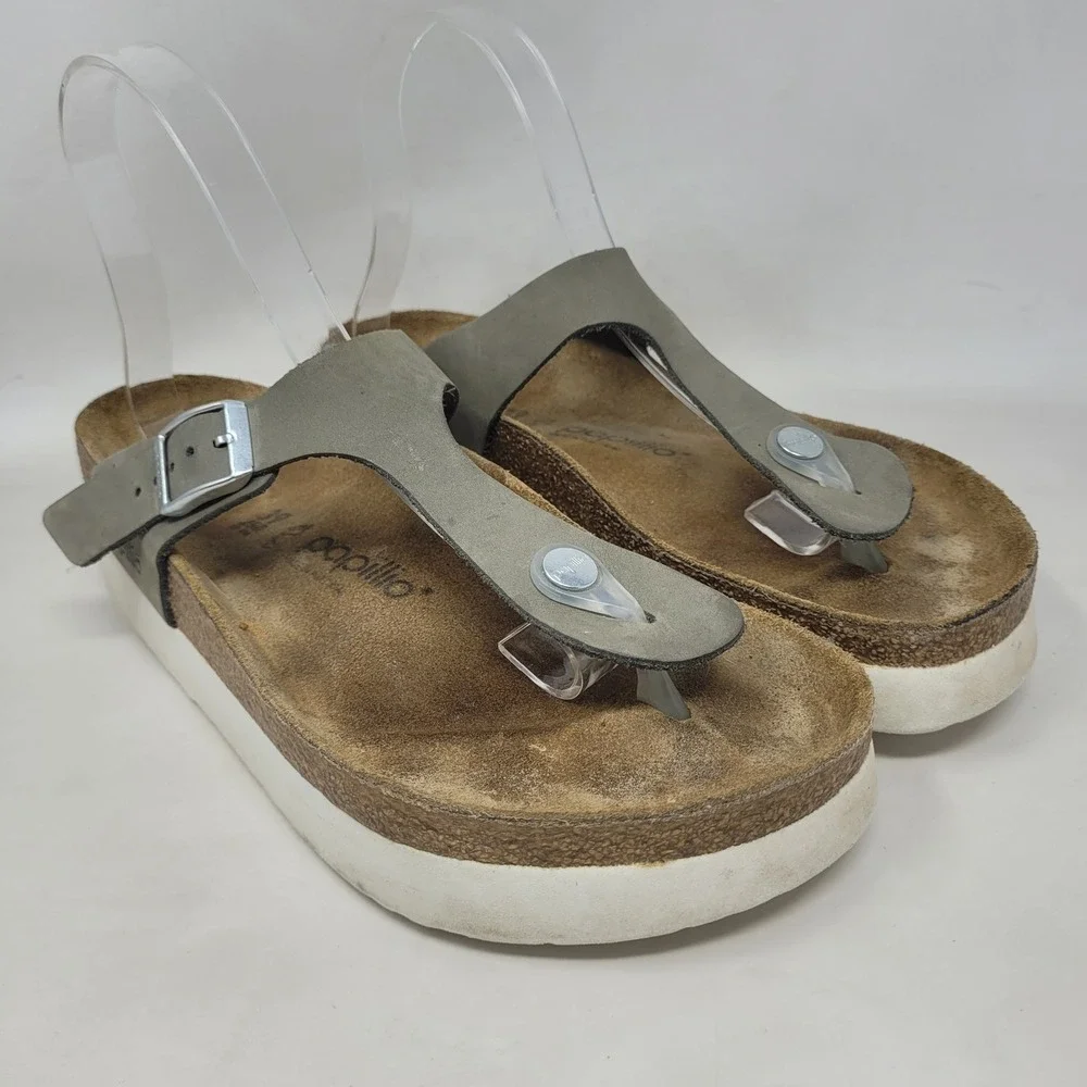 Papillio Birkenstock Gizeh Sandals EU39 US8 Grey Nubuck Platform Thong Comfort